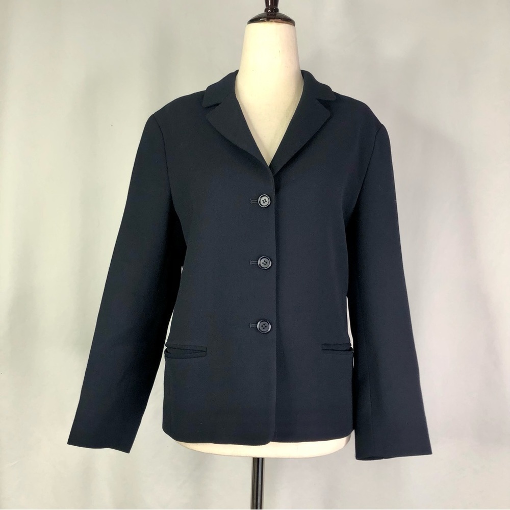 Vintage J.Crew wool crepe blazer navy 3 button 3/4 sleeves 8